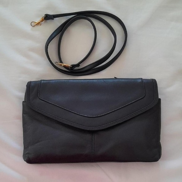 Handbags - Navy Leather Envelope Clutch or Shoulder Bag with Strap